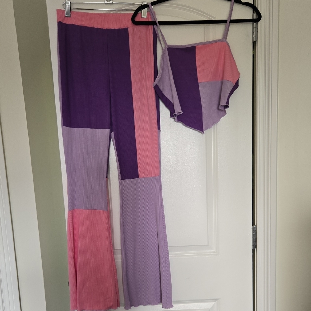 Colorblock Purple and Pink Two-Piece Set